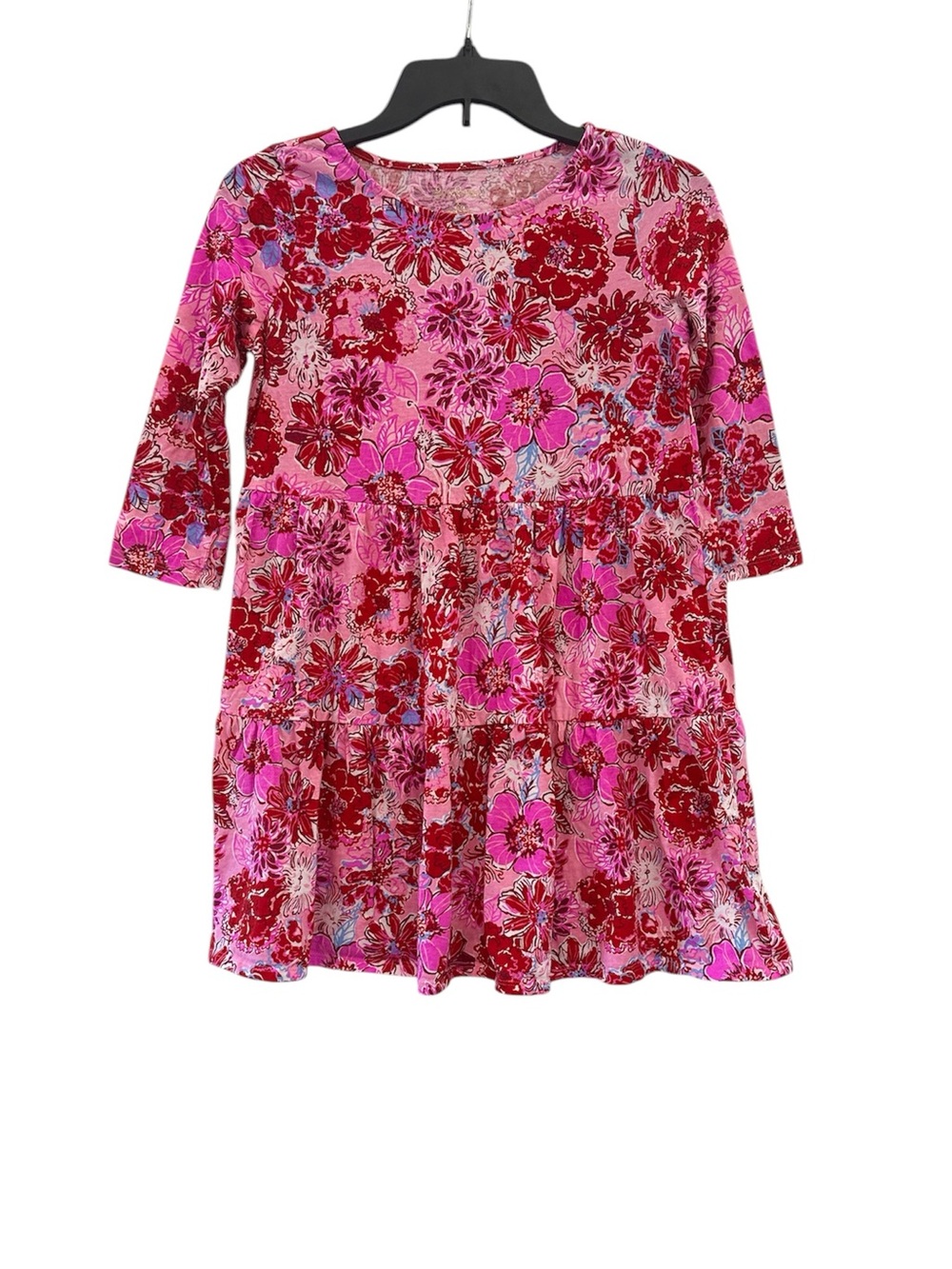 Lilly Pulitzer Girls Mini Geanna Dress Size XL 12-14 Tiered Skirt 3/4 Sleeves